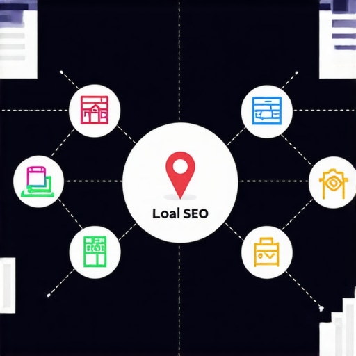 Diagram showing advanced local SEO tactics like schema, citations, and neighborhood targeting in Dallas.