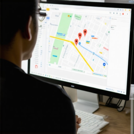 Dallas entrepreneur reviewing local SEO analytics on a laptop with Google Maps