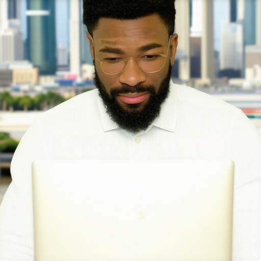 Optimizing GMB Profile in Dallas Business owner updating Google My Business profile on a laptop with Dallas landmarks in background.