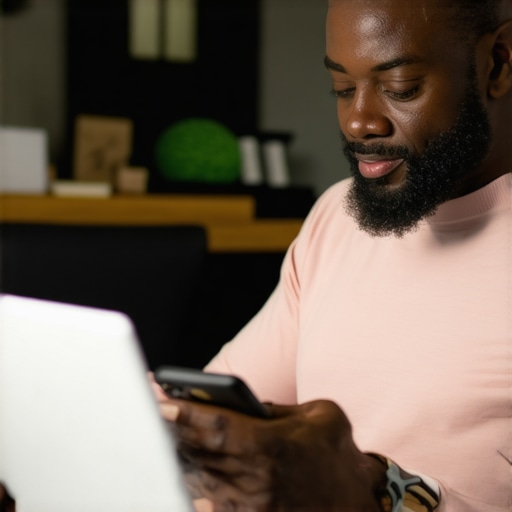 Dallas business owner managing Google My Business profile on laptop and smartphone