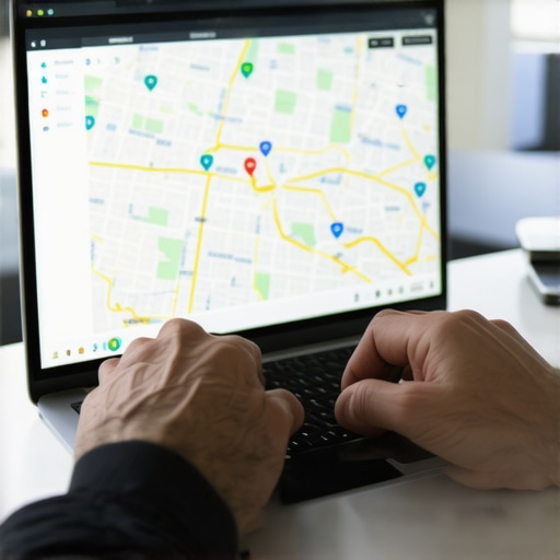 Person analyzing Dallas local SEO data on a laptop with city map