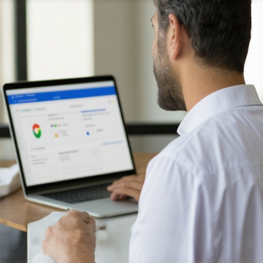 Business owner updating Google My Business profile on a laptop in Dallas