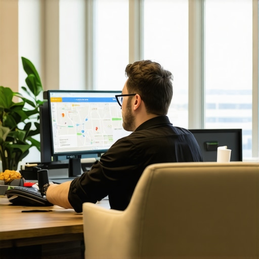 Business owner working on Google Maps profile on computer in Dallas