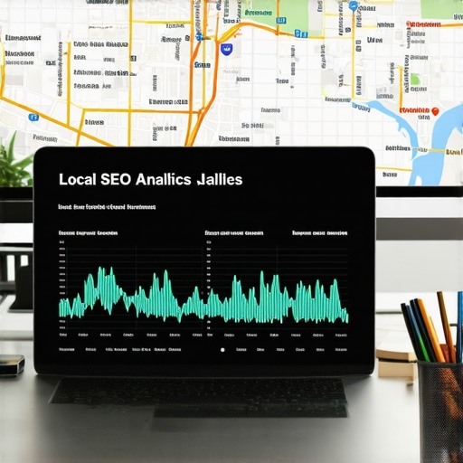 Computer screen showing local SEO analytics dashboard with Dallas map and ranking data