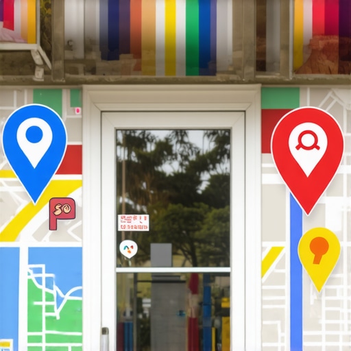 A vibrant Dallas storefront with digital map markers representing local SEO efforts.
