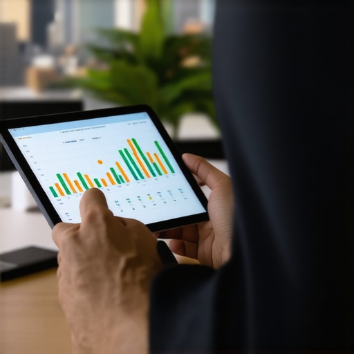 Business owner analyzing local SEO reports on a tablet with Dallas city skyline in the background