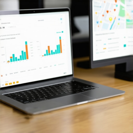 Person analyzing SEO analytics and local maps on a laptop, illustrating maintenance of local SEO
