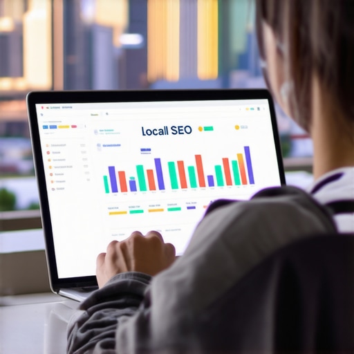 Person reviewing analytics on a laptop with Dallas skyline in background.