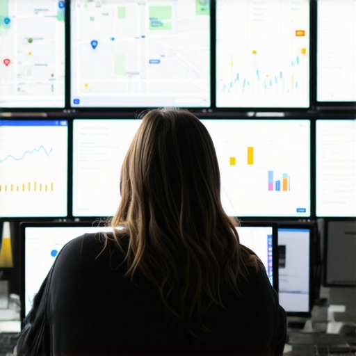 An SEO professional using multiple screens displaying maps, rankings, and citation data for Dallas businesses.