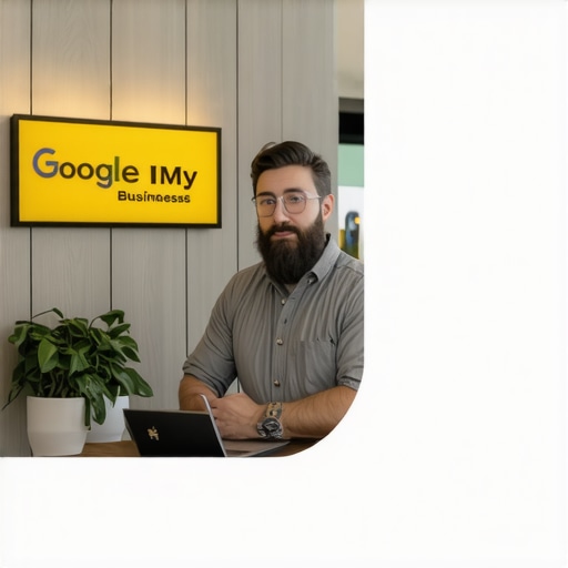 Business owner improving Google My Business listing with local Dallas signage.