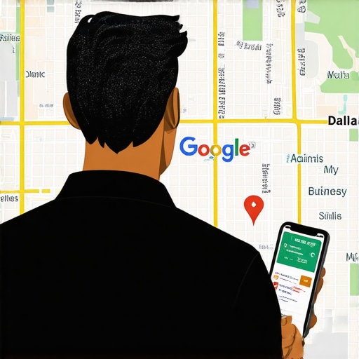 Business owner editing Google My Business profile with Dallas map